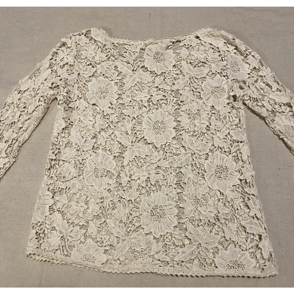 Freeway Womens Blouse Fairy Large Ivory Lace Feminine Boho Floral Festival Top - Picture 7 of 13